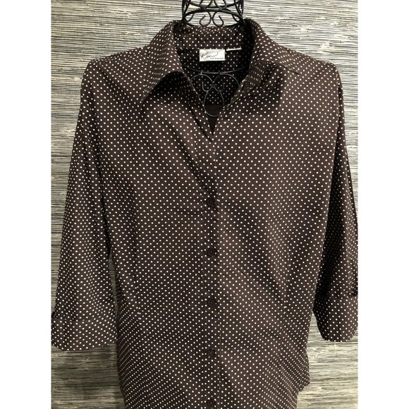 18 Plus Polkadot Top brown blouse 3/4 sleeve - Picture 2 of 6
